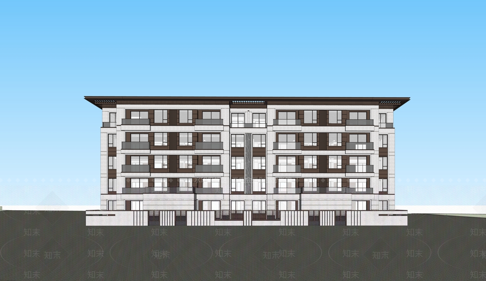 新中式多层住宅SU模型下载【ID:1192200534】