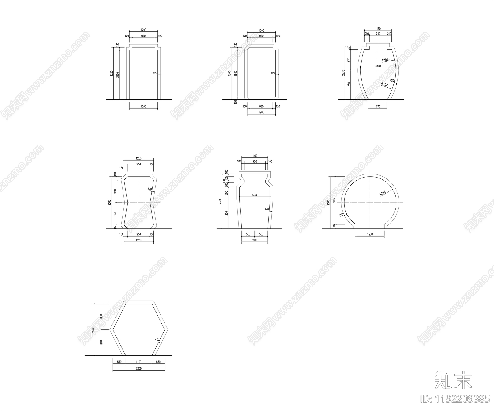 新中式中式围墙图库cad施工图下载【ID:1192209385】