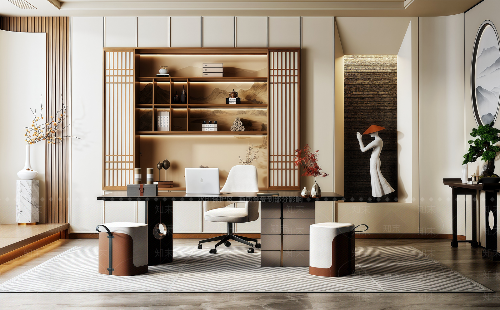 现代新中式宋式书房3D模型下载【ID:1192220679】