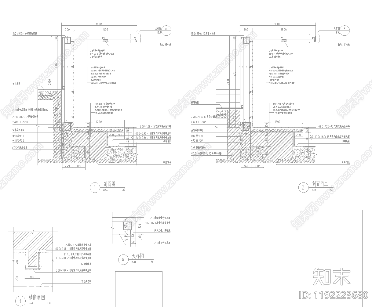 现代廊架cad施工图下载【ID:1192223680】