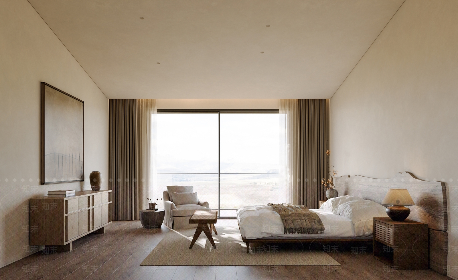 现代奶油家居卧室3D模型下载【ID:1192225944】