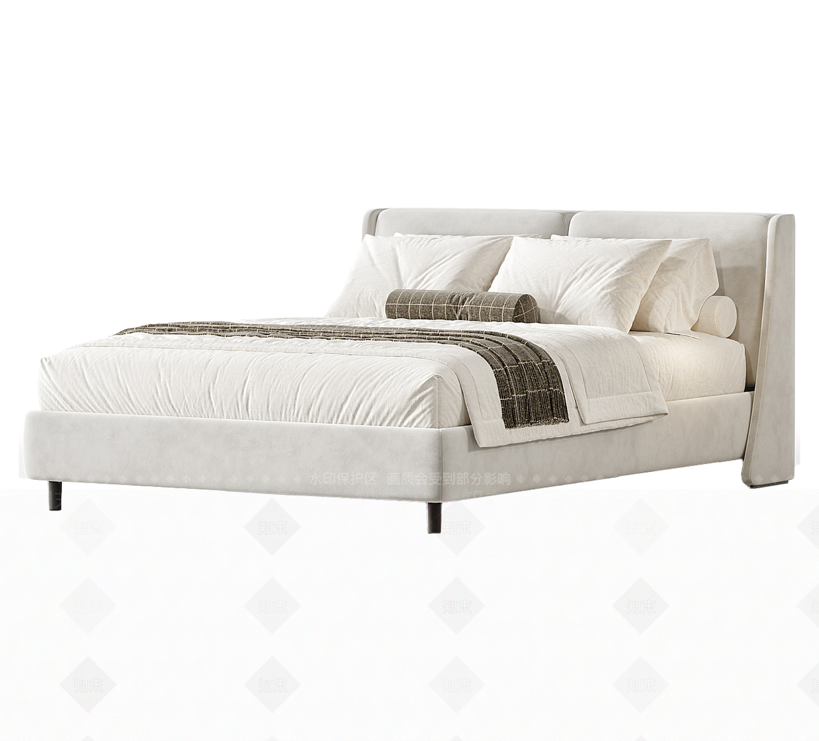 奶油简约双人床3D模型下载【ID:1192230443】
