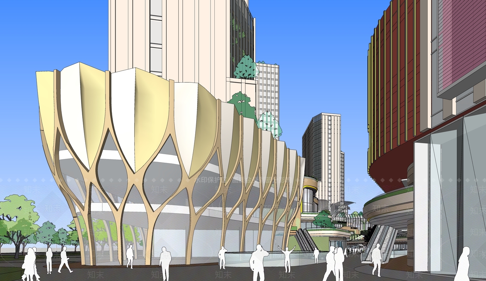 现代商场建筑SU模型下载【ID:1192231346】