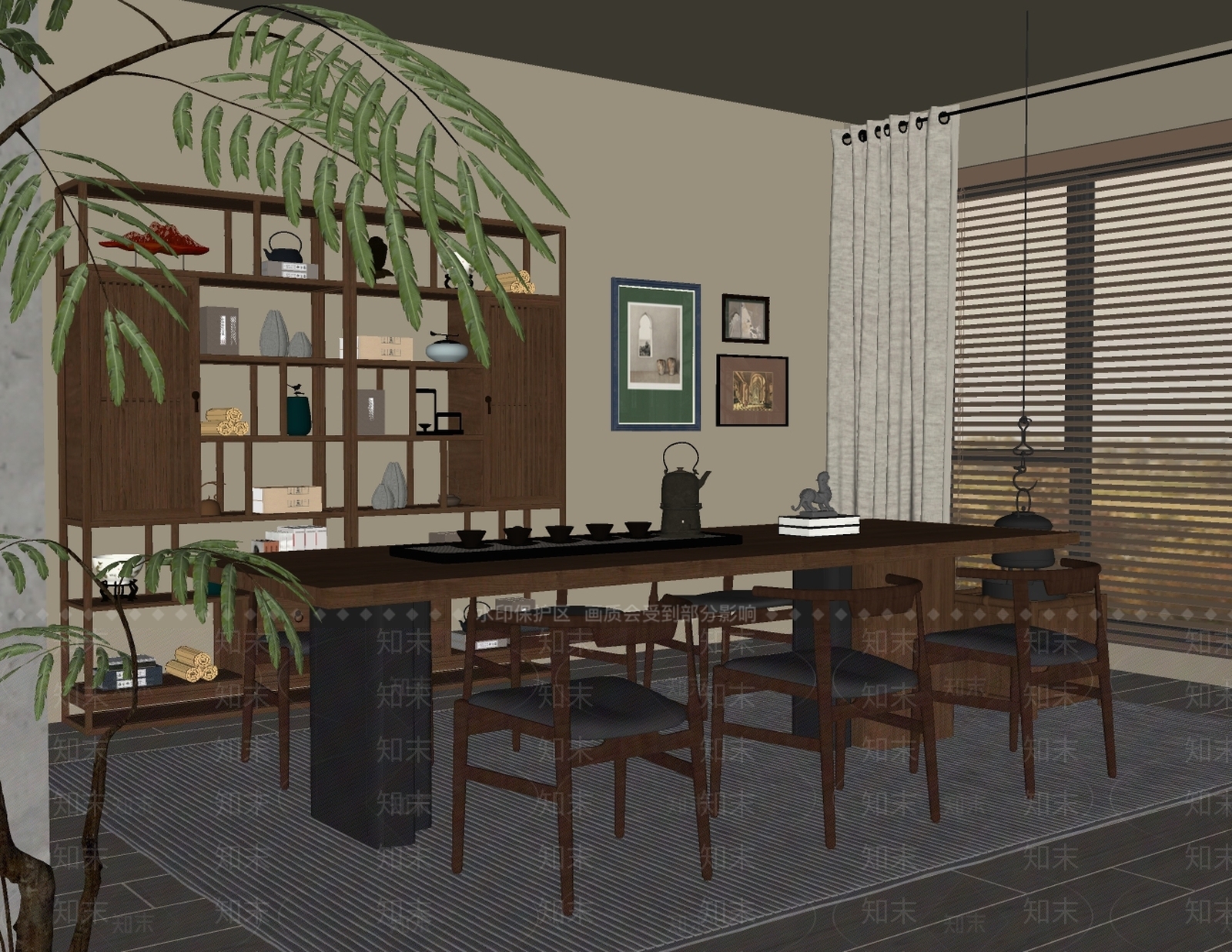 新中式茶室SU模型下载【ID:1192232855】