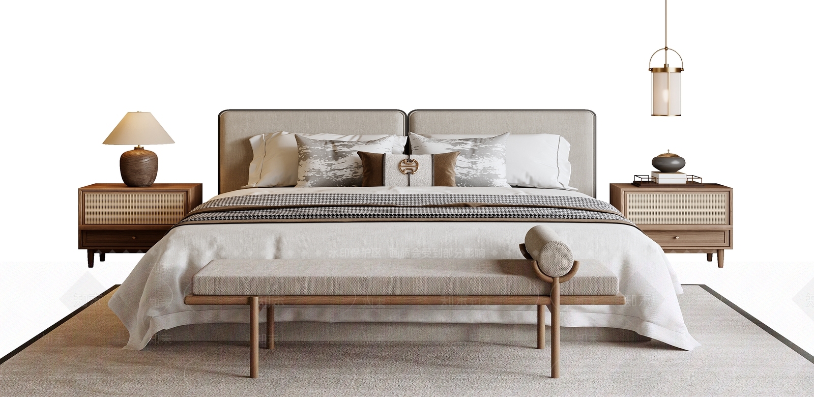 新中式中式双人床3D模型下载【ID:1192237251】