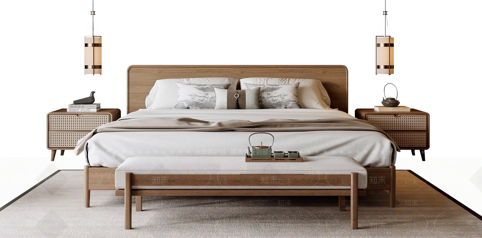 新中式中式双人床3D模型下载【ID:1192237538】