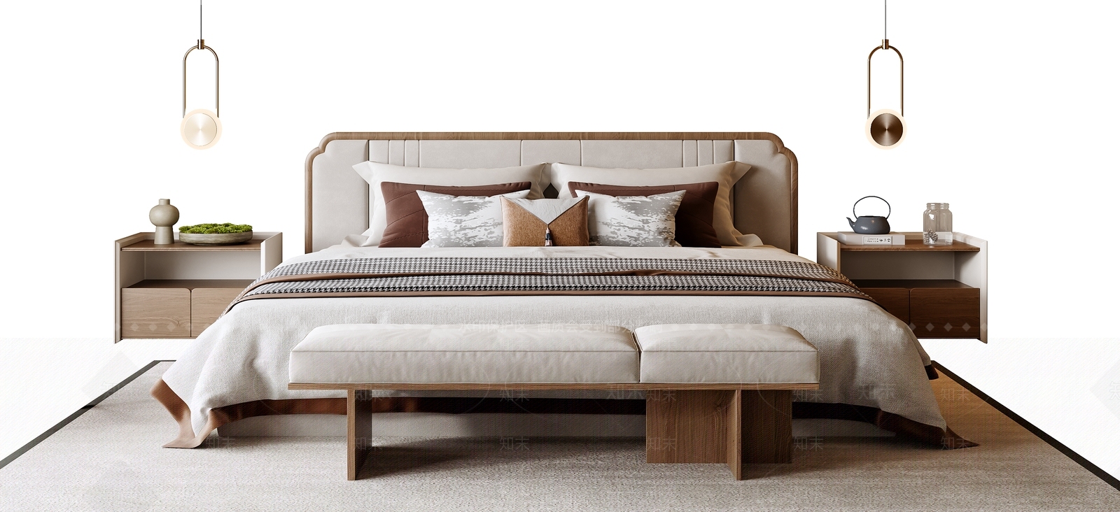 新中式中式双人床3D模型下载【ID:1192238091】
