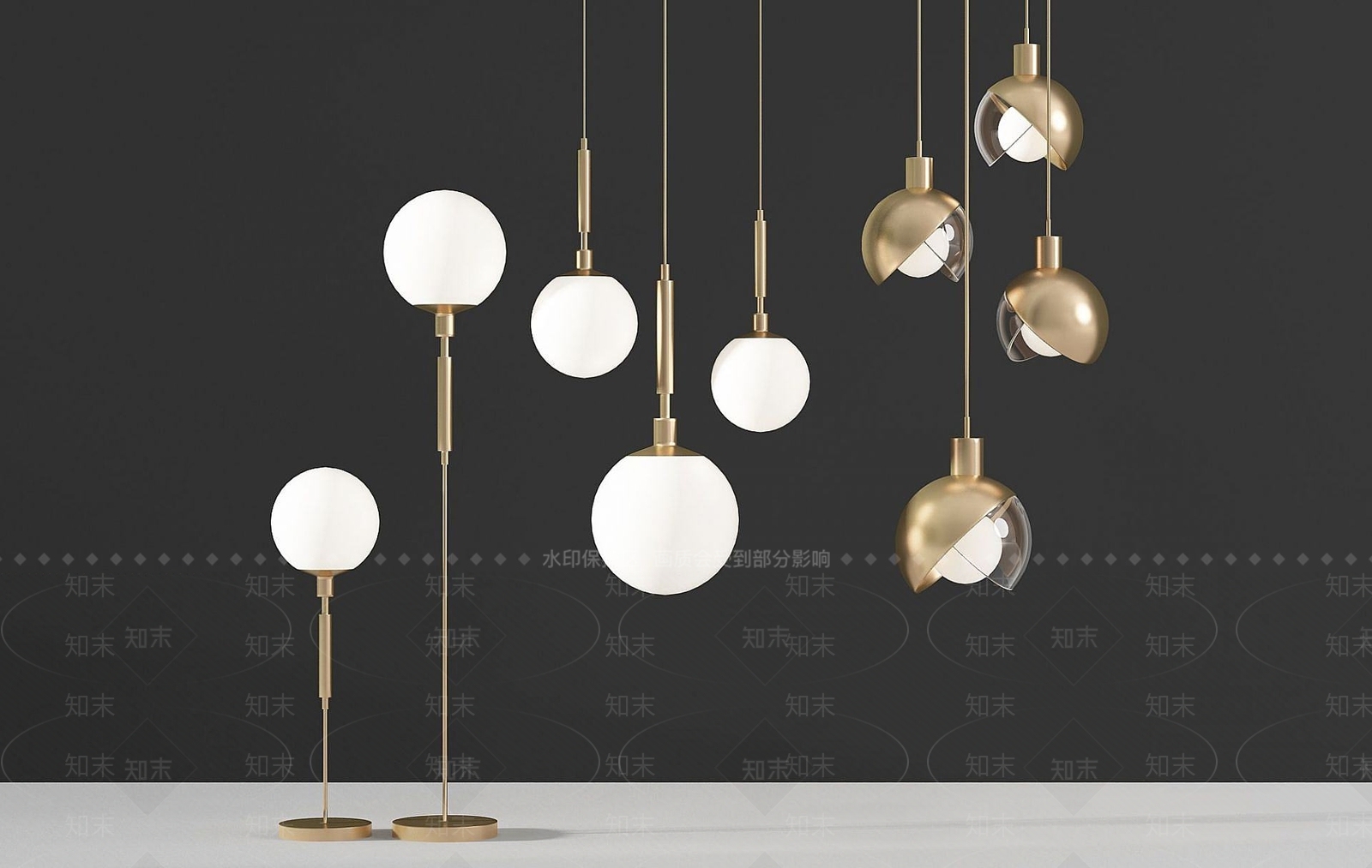 现代简约球形吊灯地灯3D模型下载【ID:1192239401】