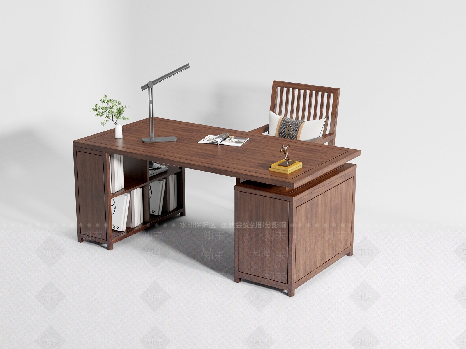 新中式书桌椅3D模型下载【ID:1192240405】