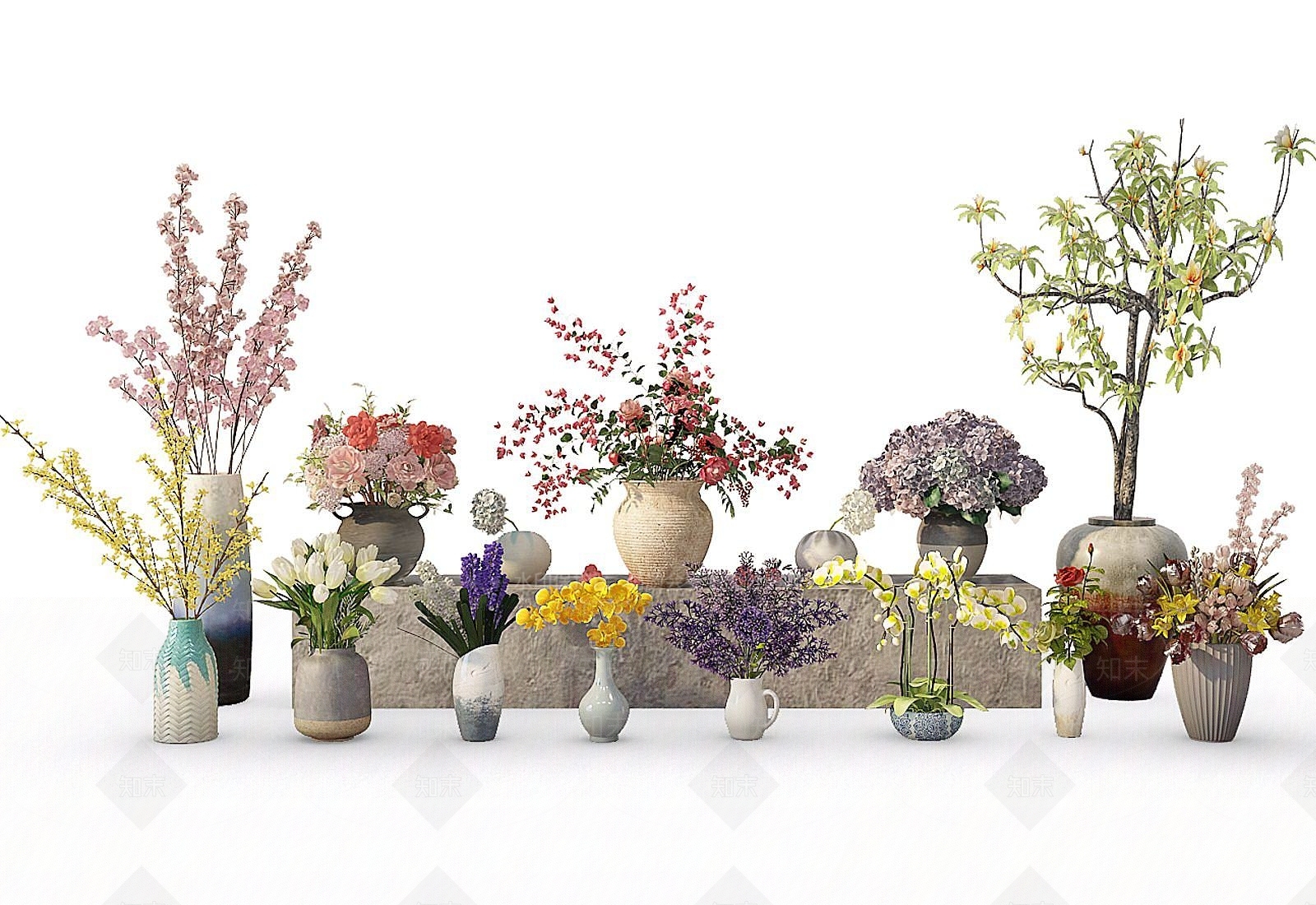 现代装饰植物花瓶3D模型下载【ID:1192240307】