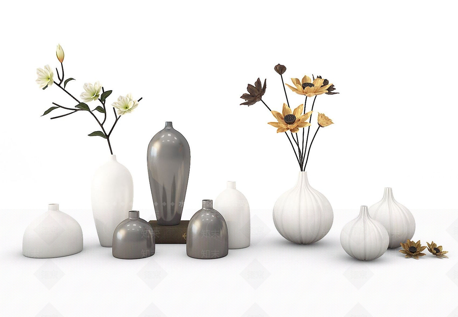 现代装饰植物花瓶3D模型下载【ID:1192240859】