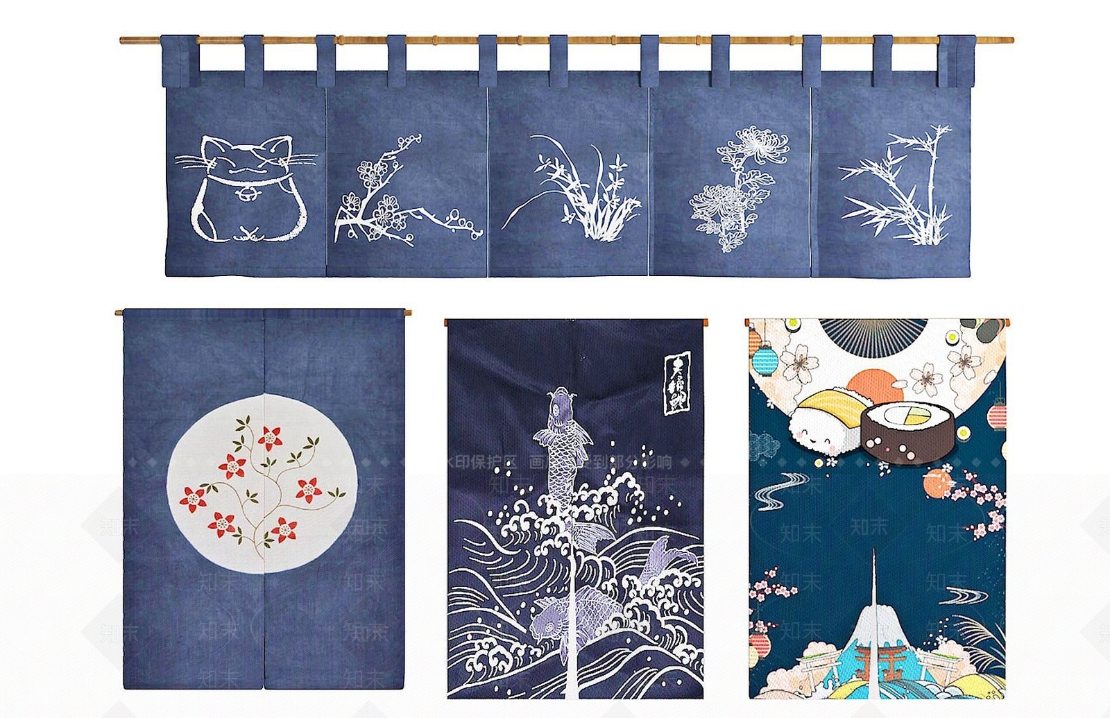 日式窗帘3D模型下载【ID:1192243034】