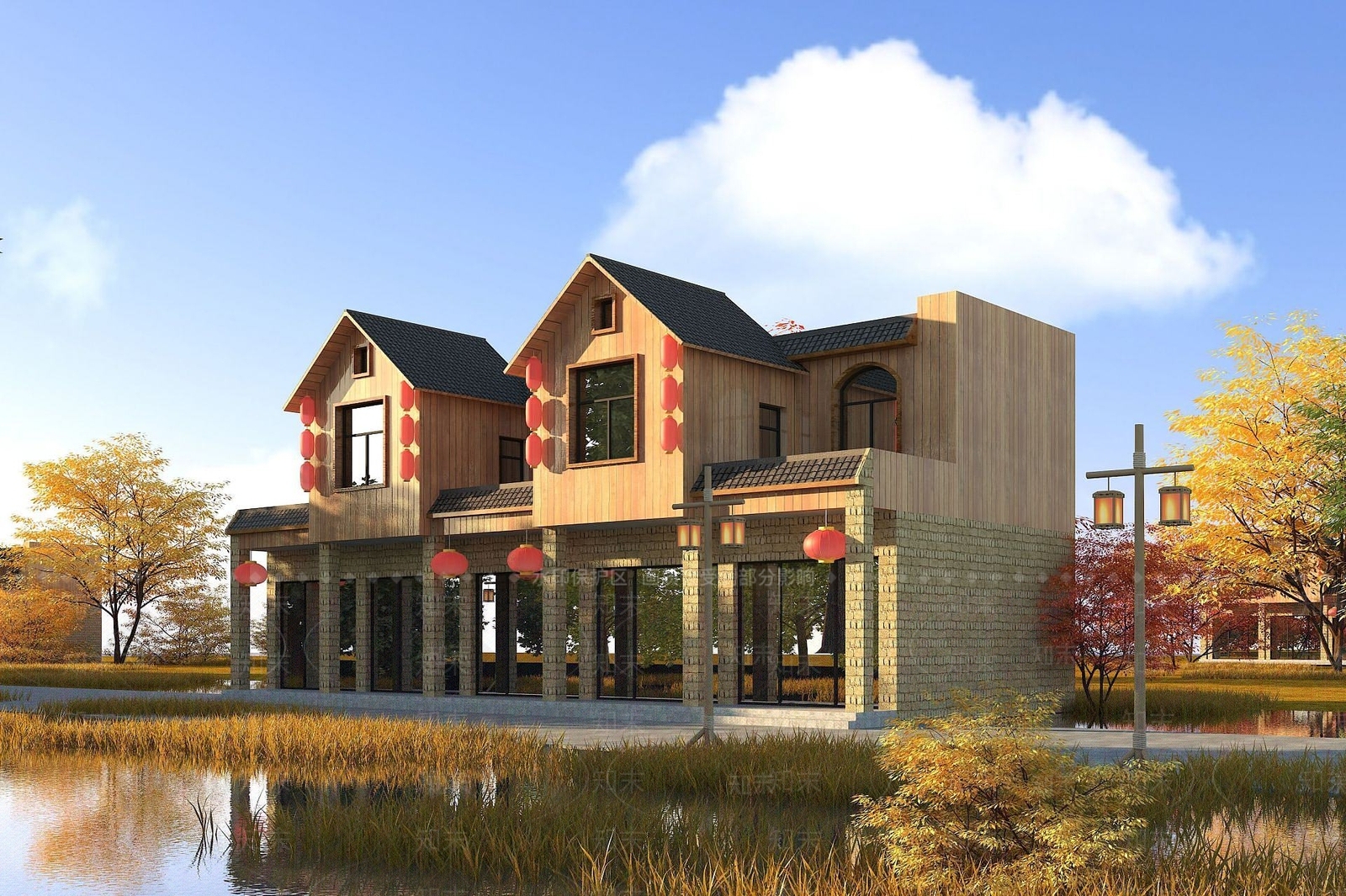 现代农家乐民宿3D模型下载【ID:1192244027】