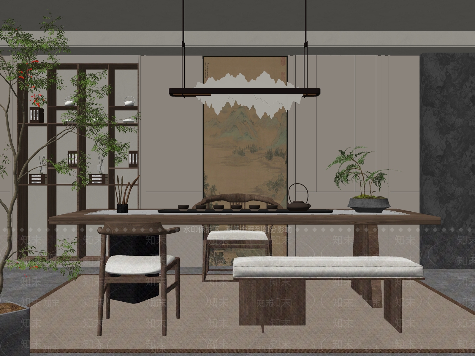 新中式禅意茶室SU模型下载【ID:1192254516】