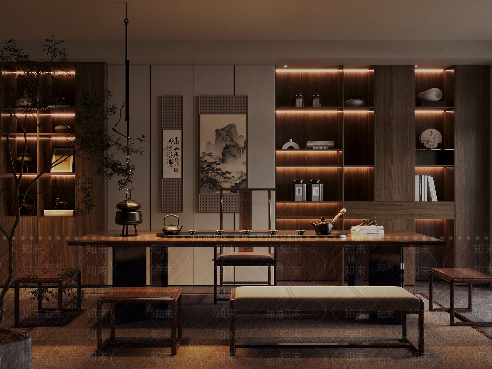 新中式禅意茶室3D模型下载【ID:1192254547】