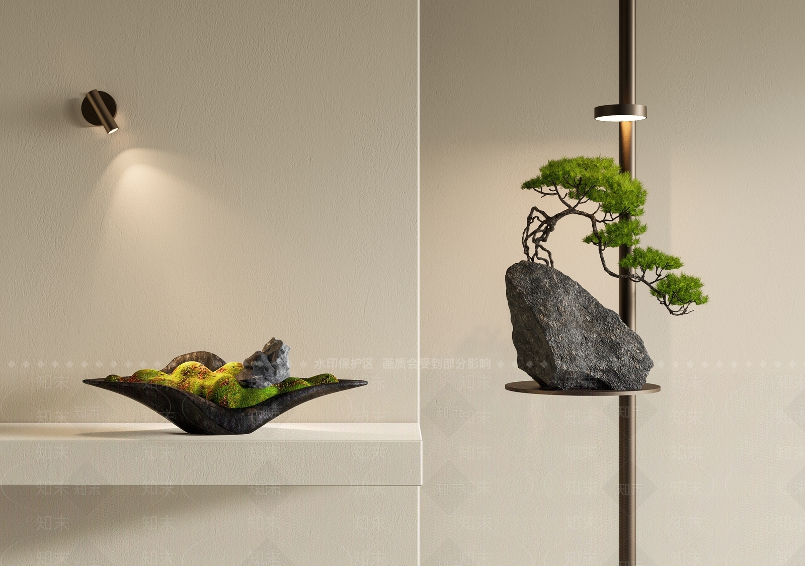 现代绿植摆件3D模型渲染效果图