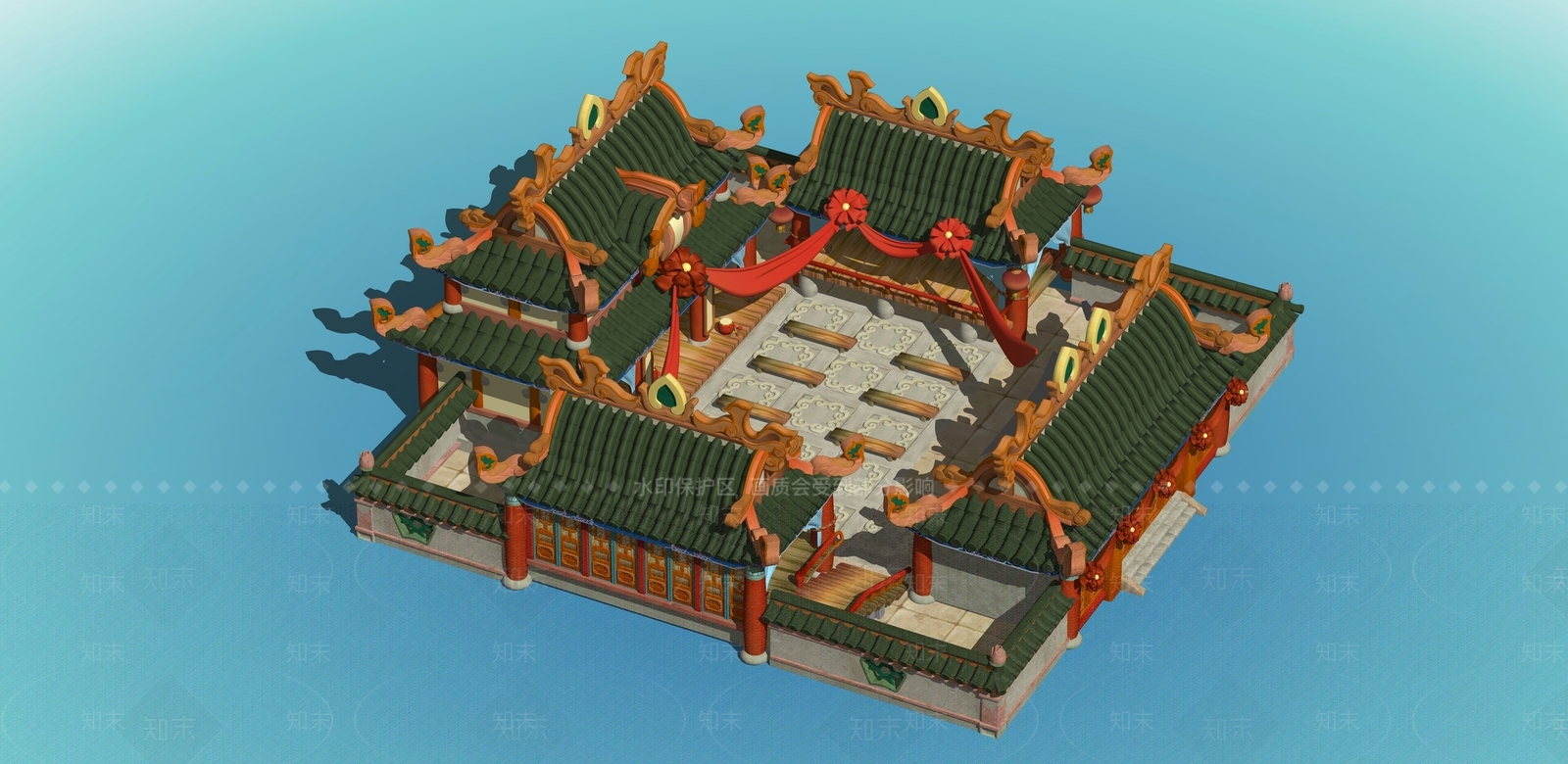 中式复古古建筑SU模型下载【ID:1192254869】