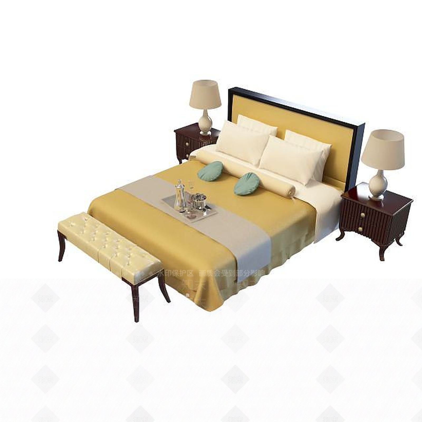 现代双人床3D模型下载【ID:1199349734】