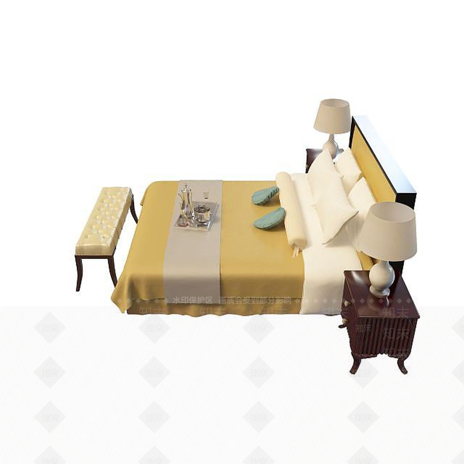 现代双人床3D模型下载【ID:1199349734】