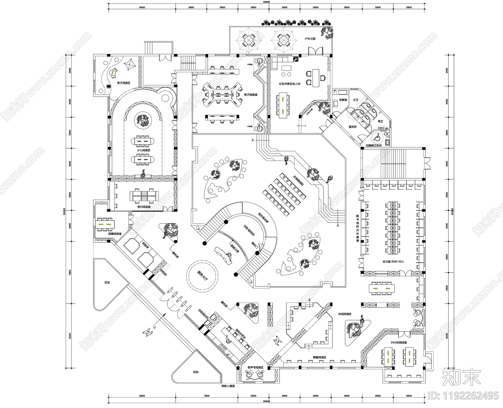 现代图书馆cad施工图下载【ID:1192262495】