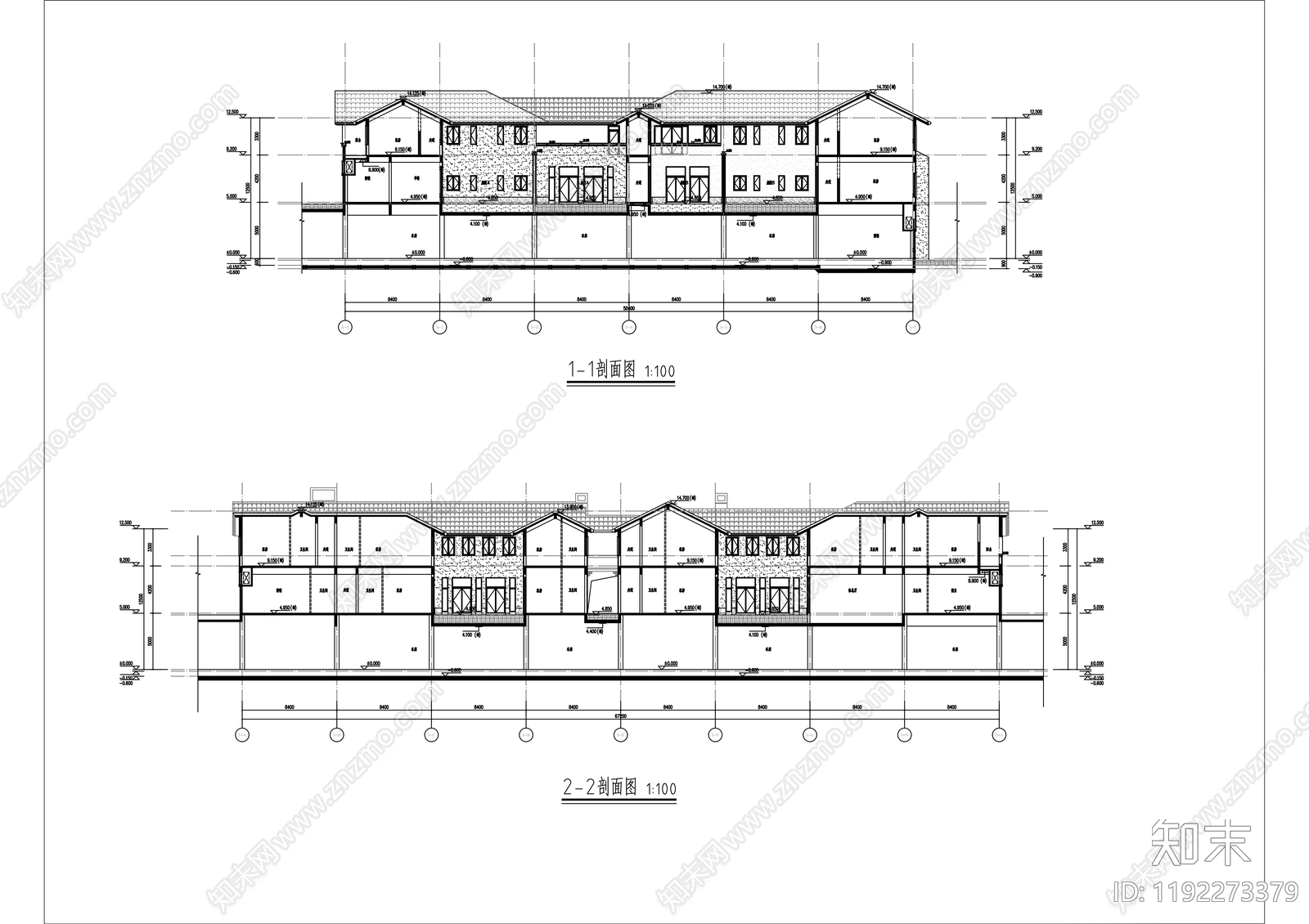 中式民宿建筑cad施工图下载【ID:1192273379】