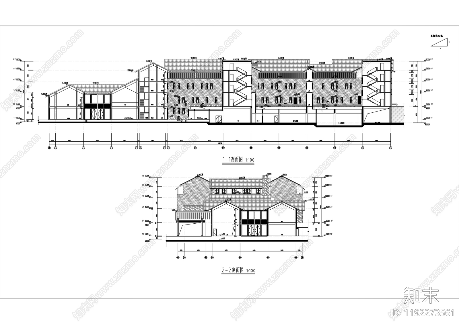 中式民宿建筑cad施工图下载【ID:1192273561】