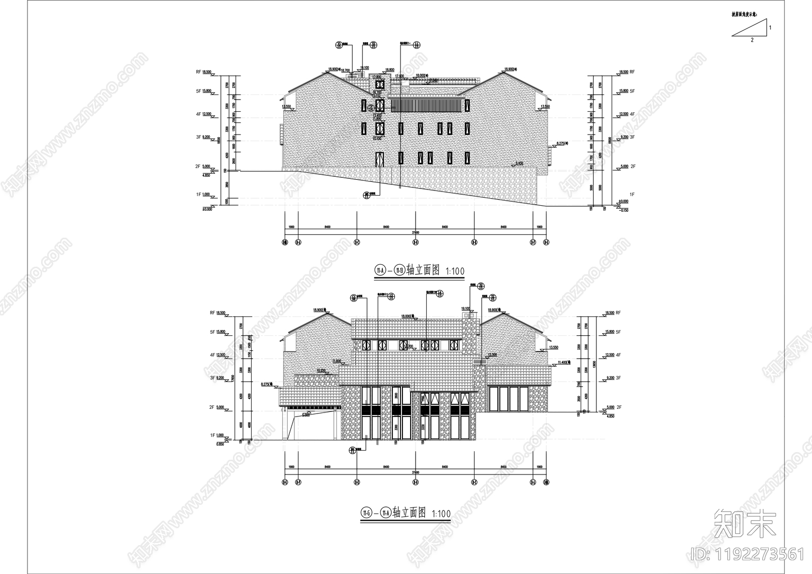 中式民宿建筑cad施工图下载【ID:1192273561】