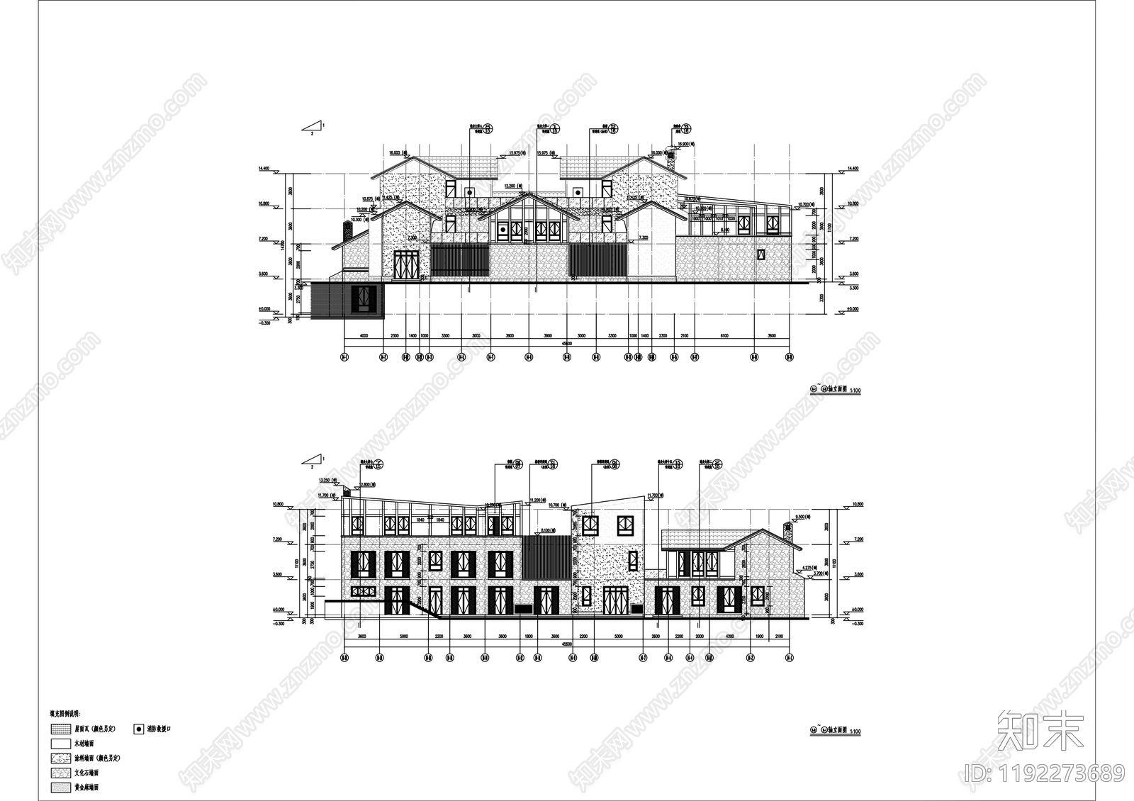 现代民宿建筑cad施工图下载【ID:1192273689】