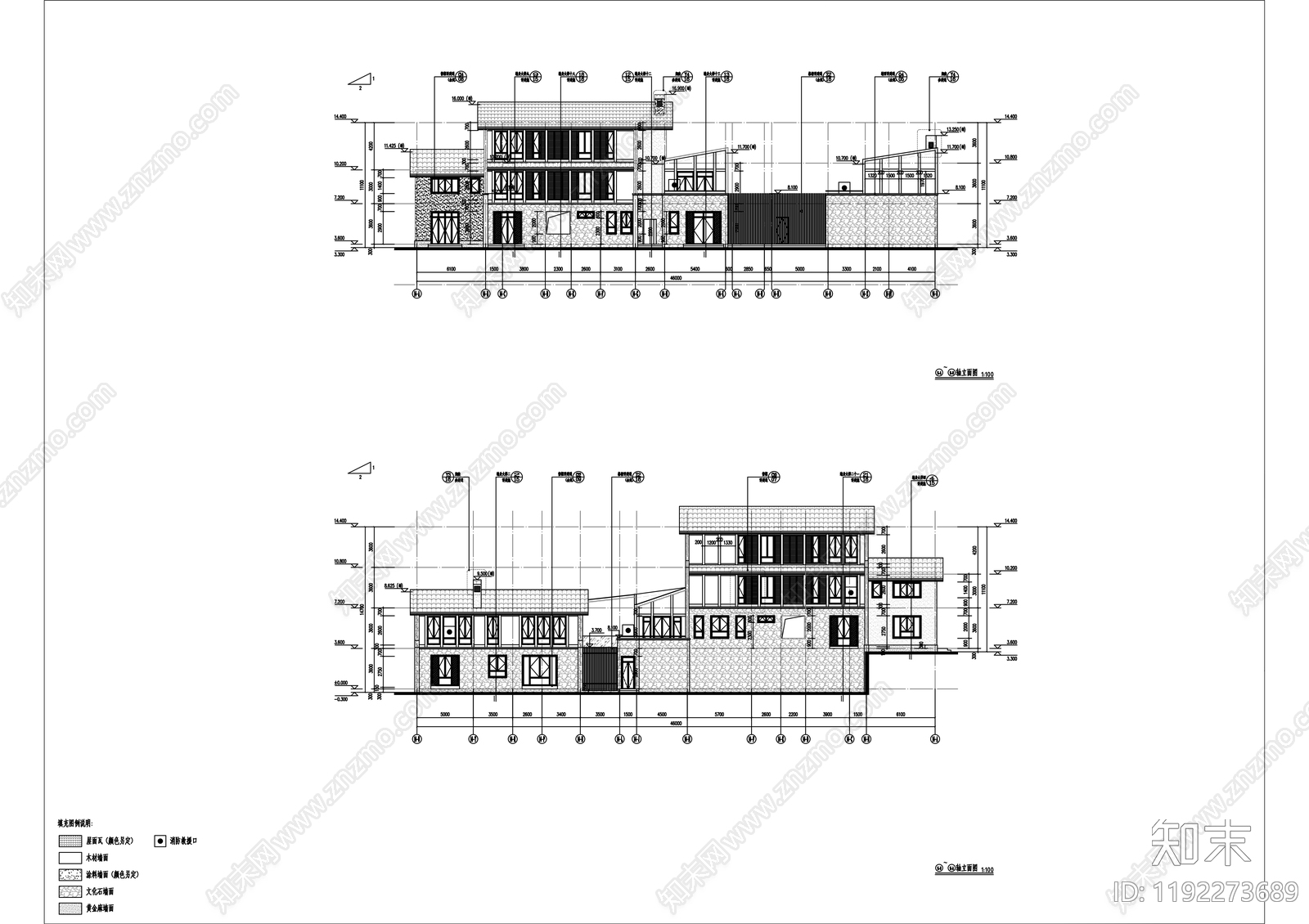 现代民宿建筑cad施工图下载【ID:1192273689】