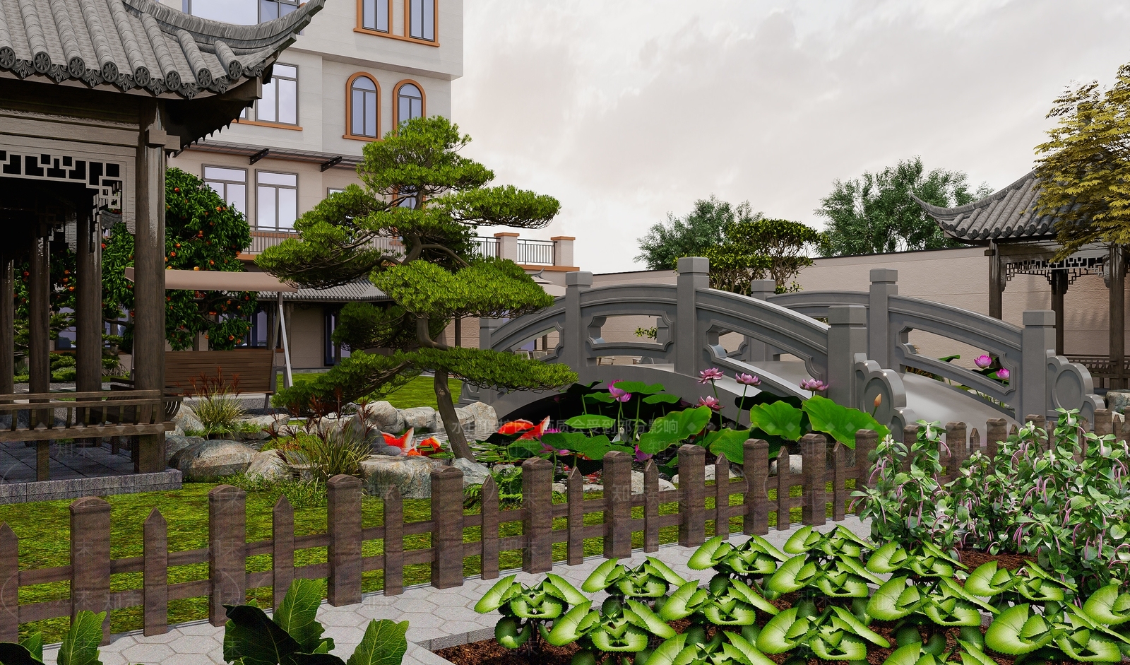 新中式鱼池3D模型下载【ID:1192284231】