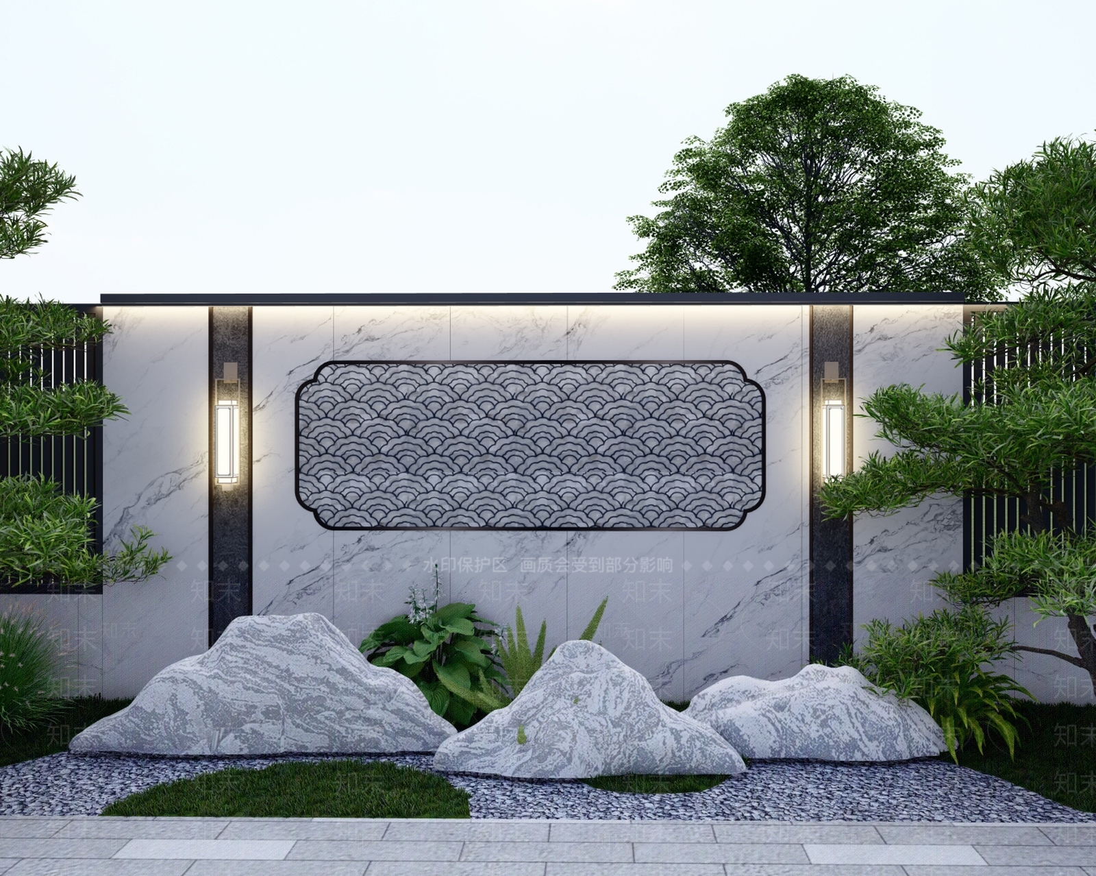 新中式景墙SU模型下载【ID:1192280388】
