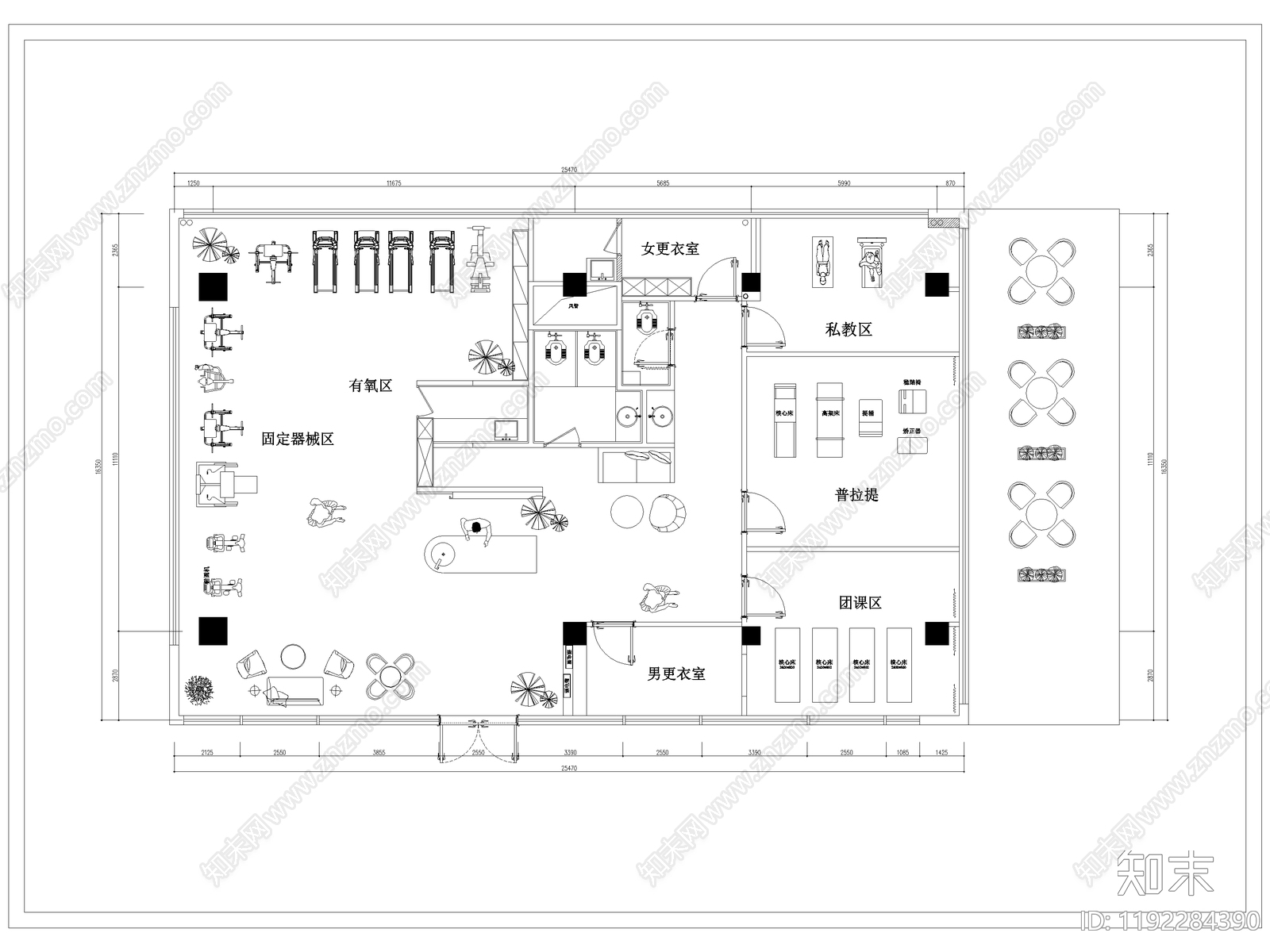 现代瑜伽馆cad施工图下载【ID:1192284390】