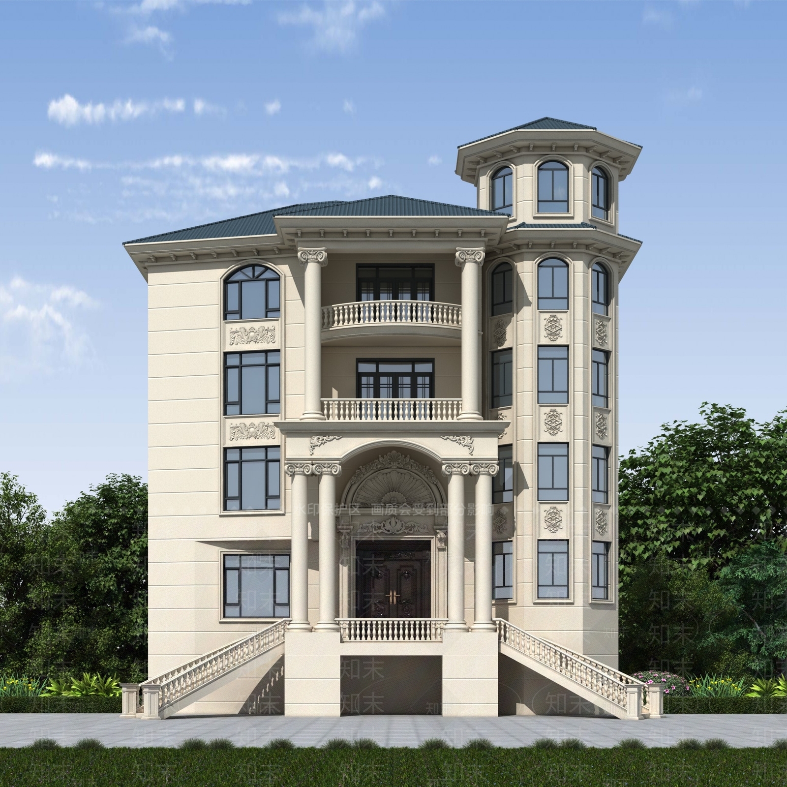 欧式别墅外观3D模型下载【ID:1192284272】