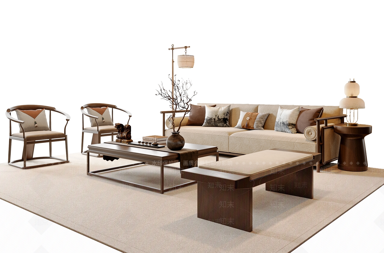 新中式中式沙发组合3D模型下载【ID:1192284632】
