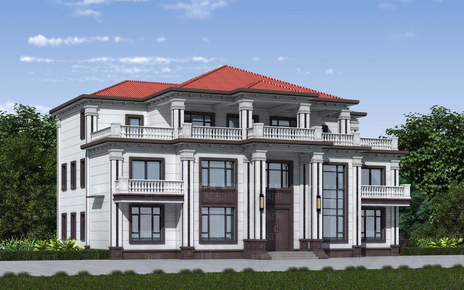 新中式别墅外观3D模型下载【ID:1192284532】
