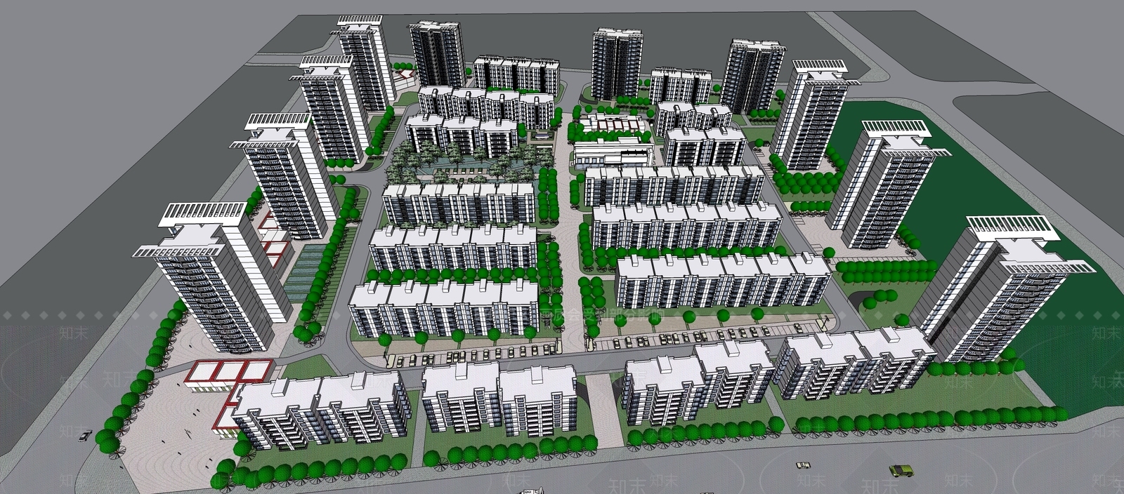 现代小区建筑SU模型下载【ID:1192290908】