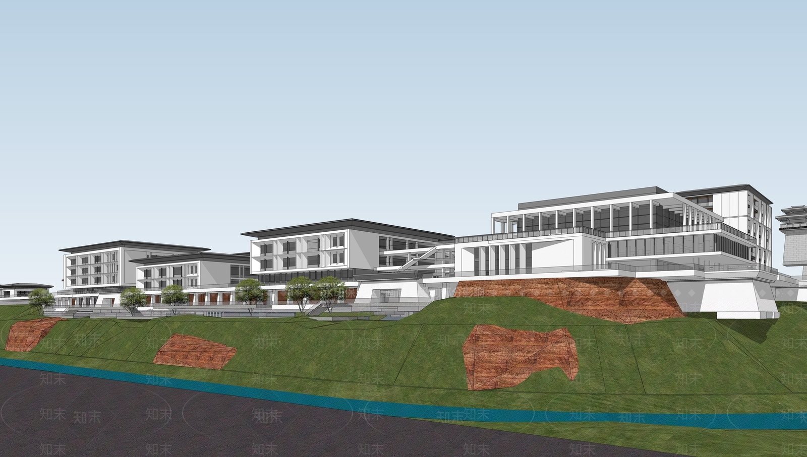 新中式学校建筑SU模型下载【ID:1192294482】