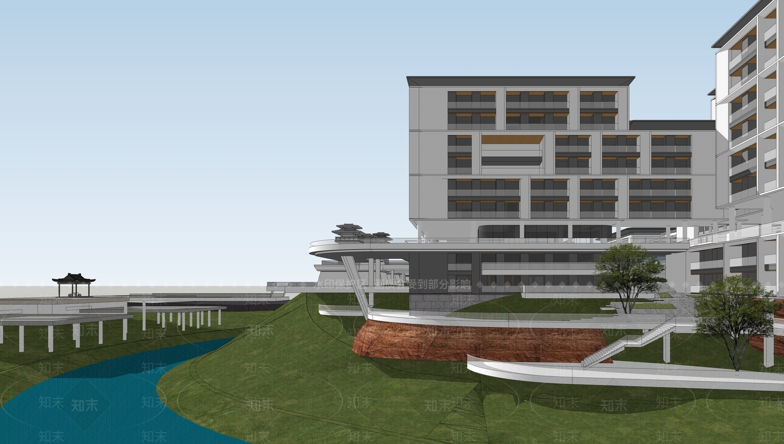 新中式学校建筑SU模型下载【ID:1192294482】