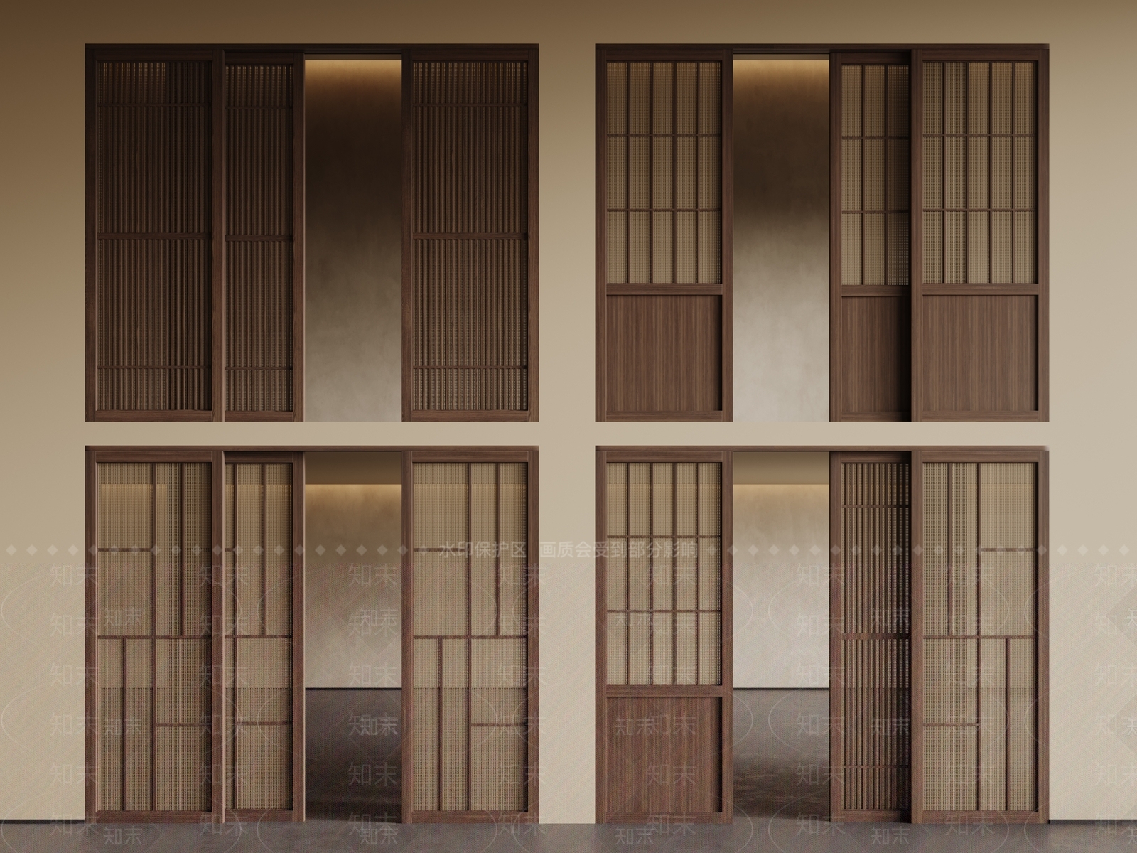 侘寂中古推拉门3D模型下载【ID:1192296648】