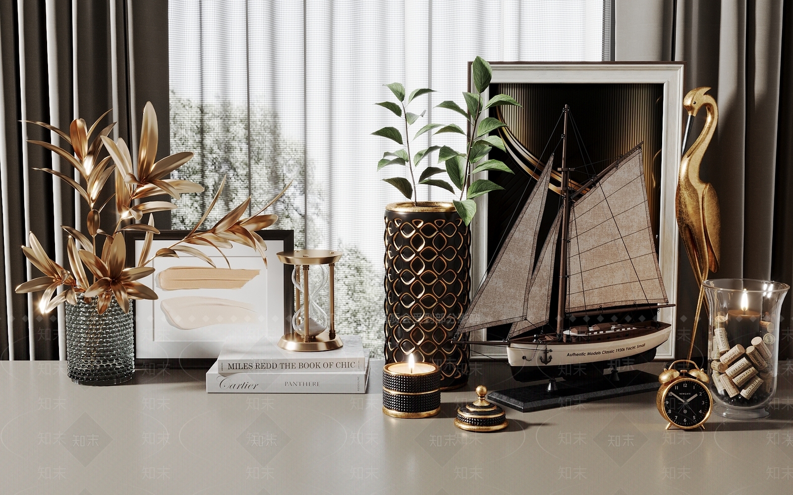 美式复古摆件组合3D模型下载【ID:1192296925】