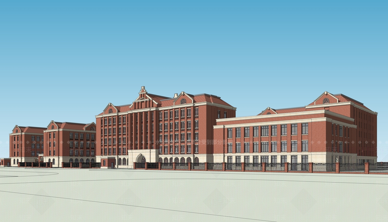 欧式美式学校建筑SU模型下载【ID:1192300388】