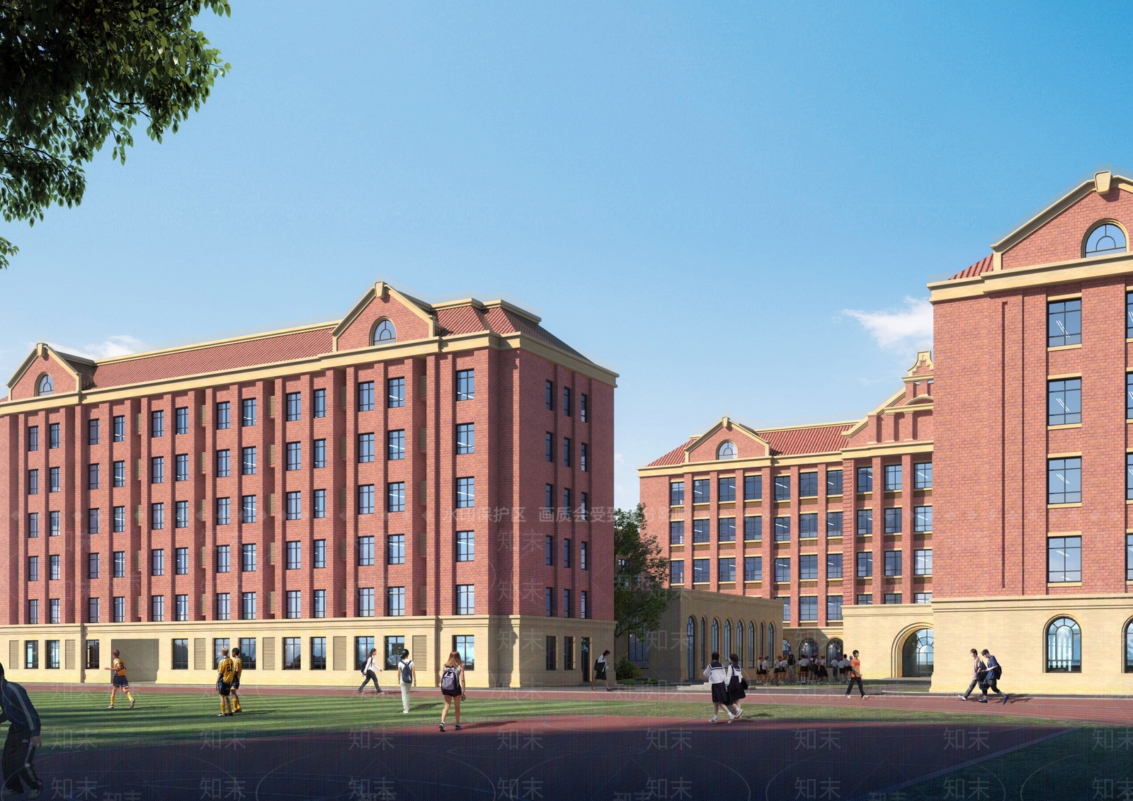 欧式美式学校建筑SU模型下载【ID:1192300388】