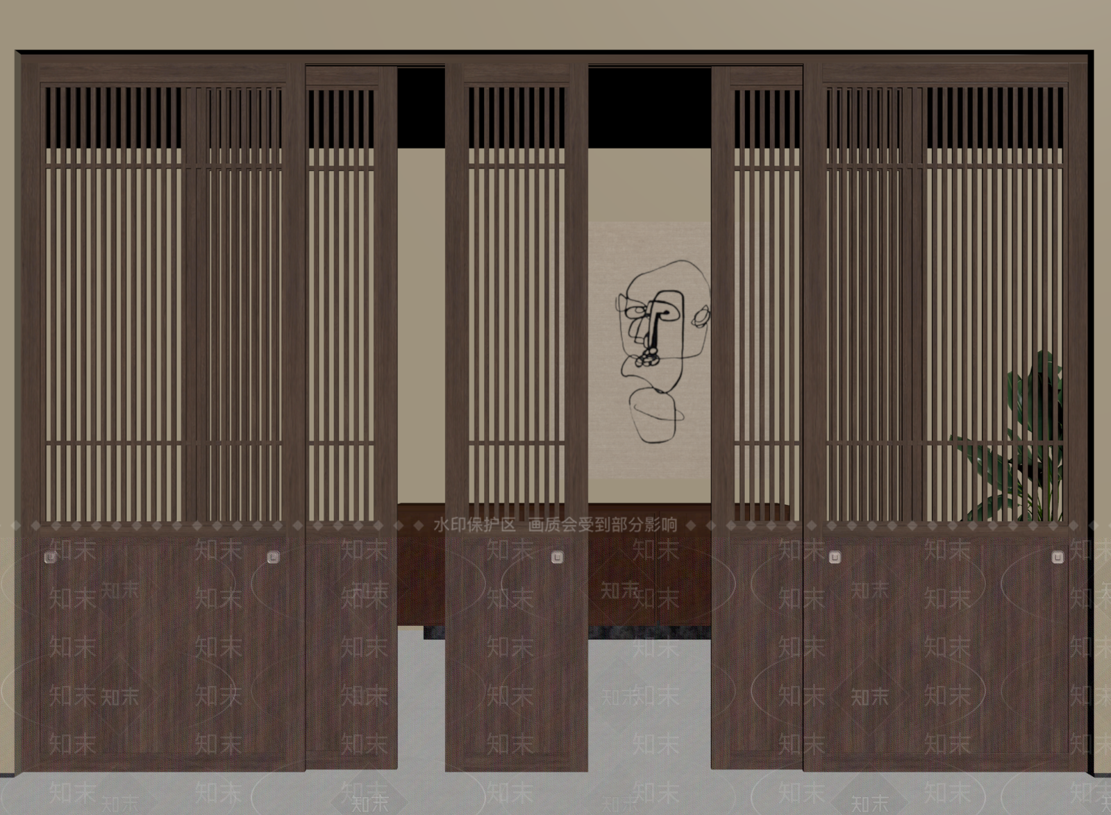 中古侘寂推拉门SU模型下载【ID:1192301807】