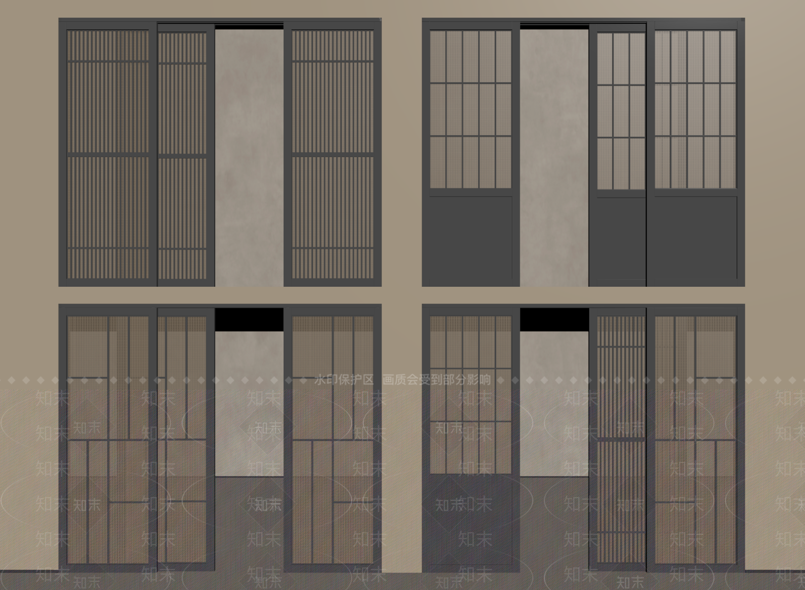 中古侘寂推拉门SU模型下载【ID:1192302062】
