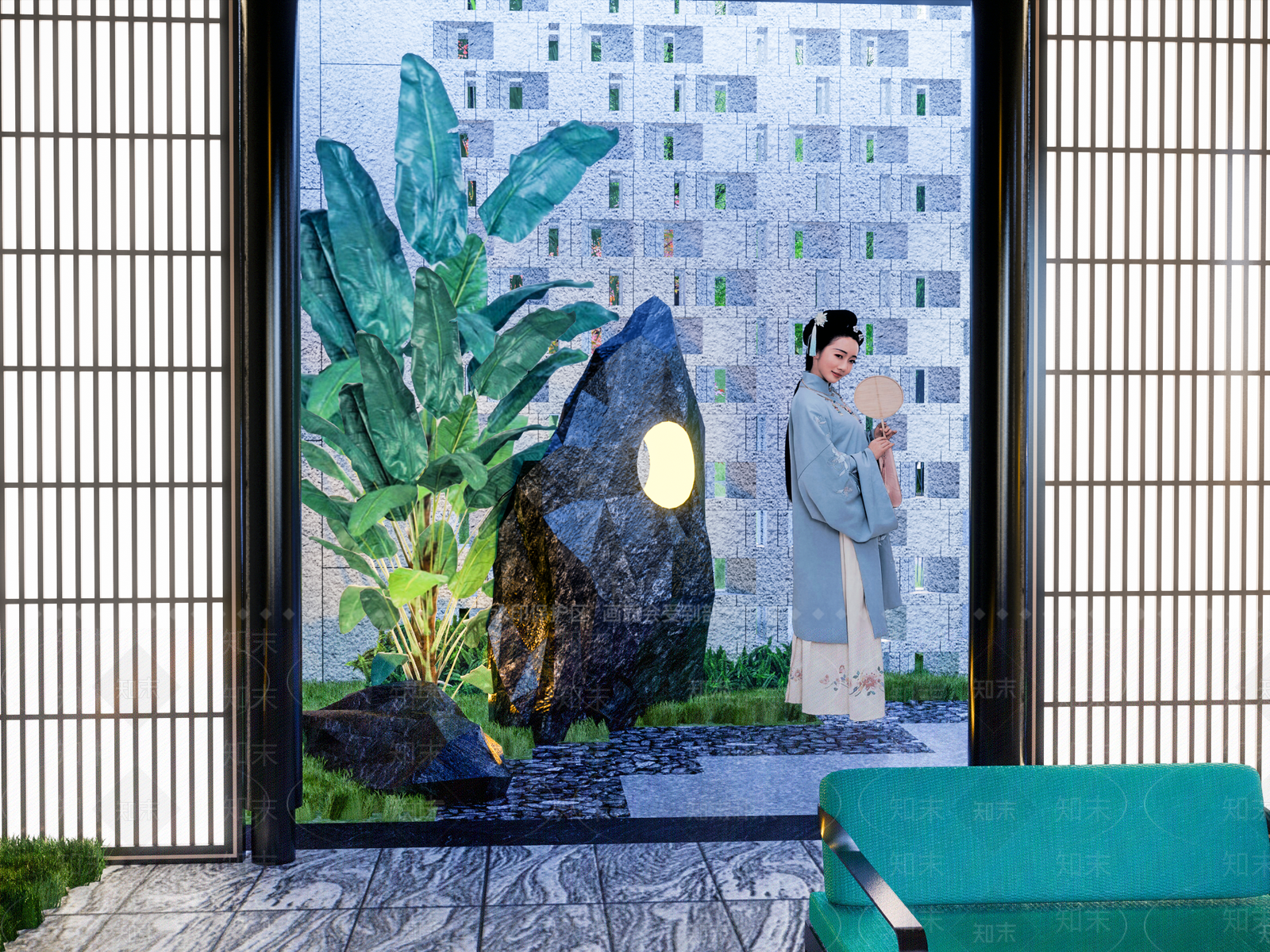 新中式现代石头SU模型下载【ID:1192304772】