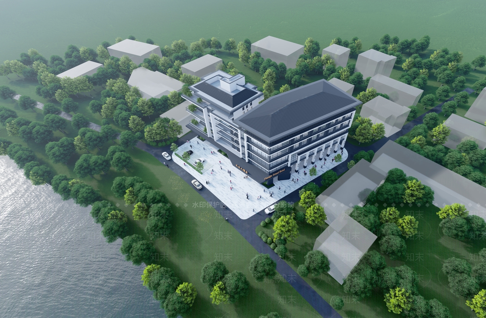 现代新中式小公建SU模型下载【ID:1192305039】