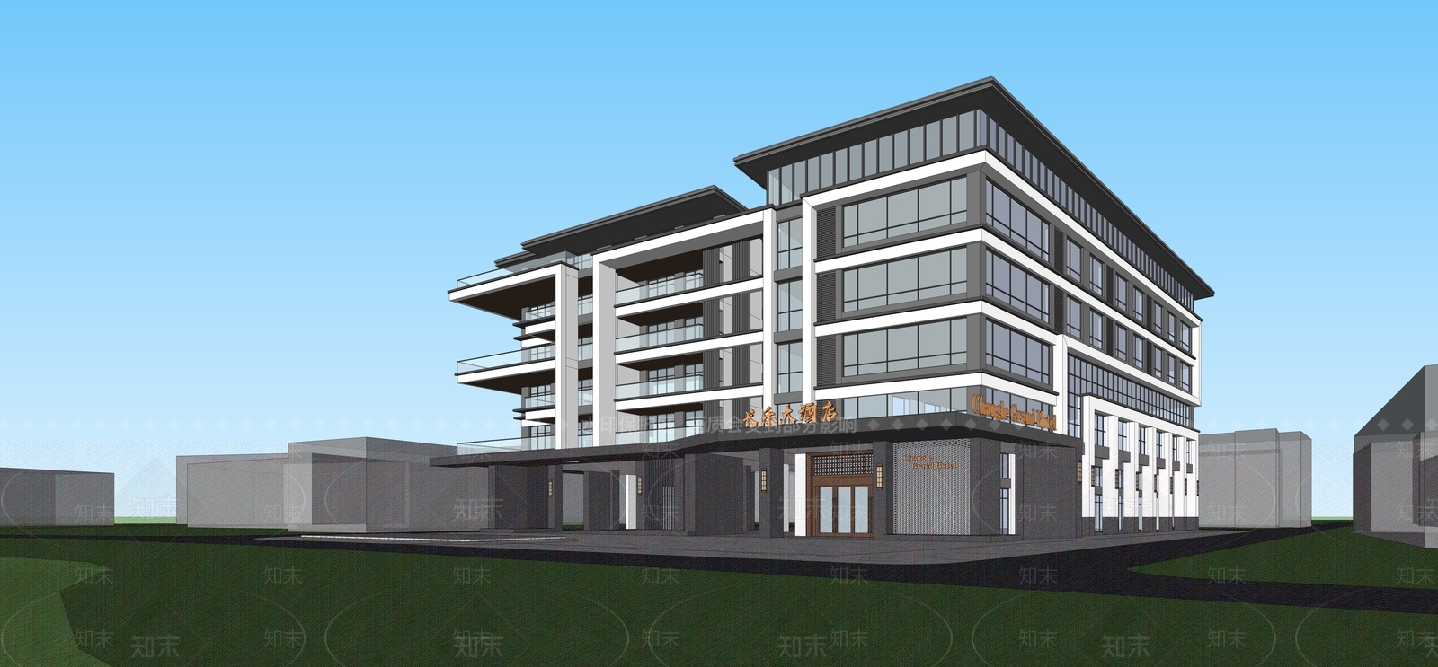现代新中式小公建SU模型下载【ID:1192305039】