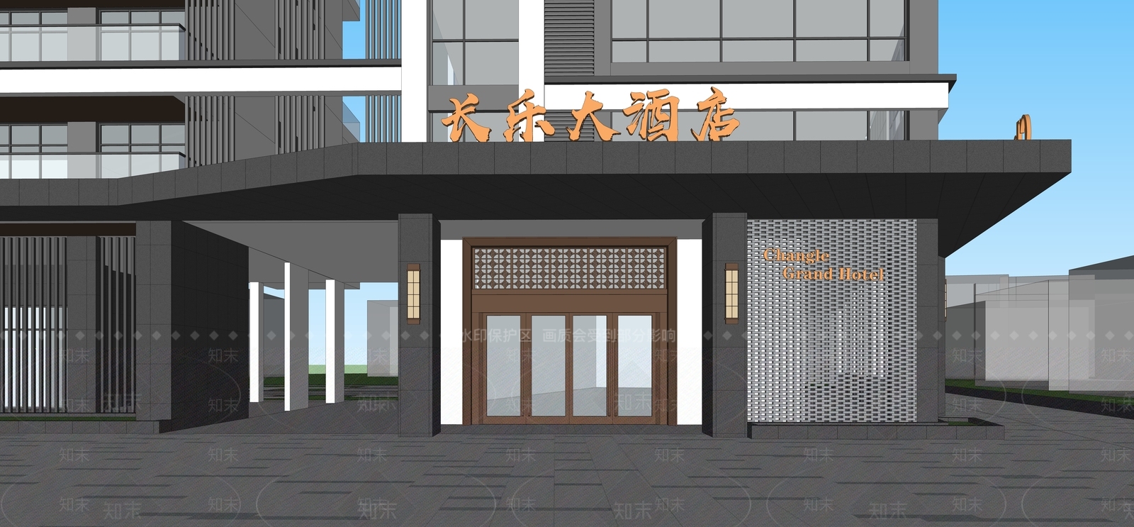 现代新中式小公建SU模型下载【ID:1192305039】