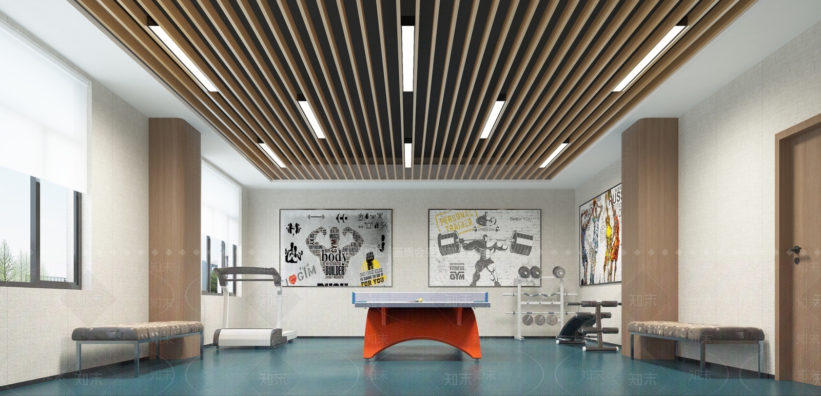 现代新中式乒乓球室3D模型下载【ID:1192308526】