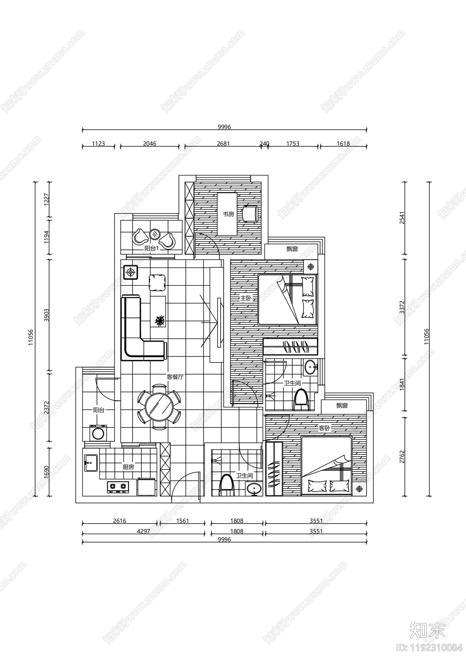 家装平面图施工图下载【ID:1192310084】